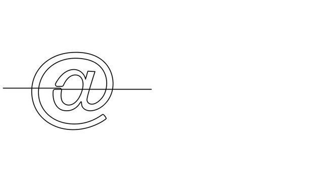 At the rate of sign continuous one line drawing. At symbol single line art vector illustration animation, At the rate of sign continuous one line drawing