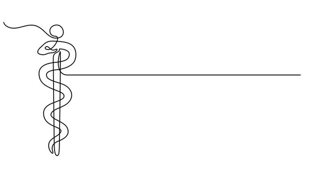 Caduceus continuous one line drawing animation, Self drawing line animation Caduceus medical symbol continuous one line drawing, Full length one line animation, hospital with popular symbol of this.