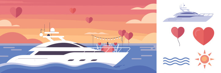 Obraz premium Minimalist yacht party illustration for romantic celebration