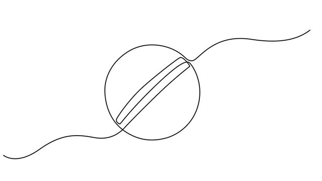 Cricket ball icon sign continuous one line drawing single art international sport equipment new and clean symbol 4k animation video, Animated self drawing of continuous line draw cricket ball leather