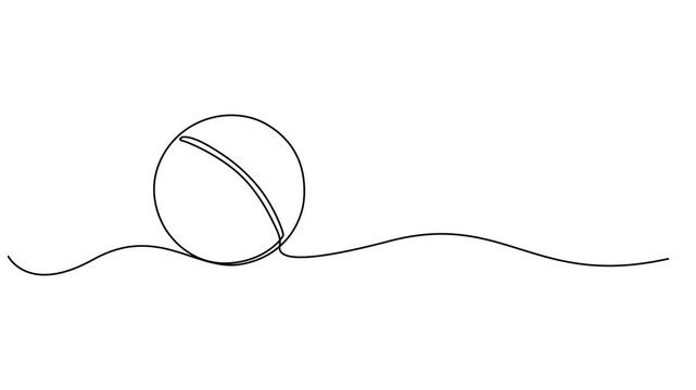Cricket ball icon sign continuous one line drawing single art international sport equipment new and clean symbol 4k animation video, Animated self drawing of continuous line draw cricket ball leather