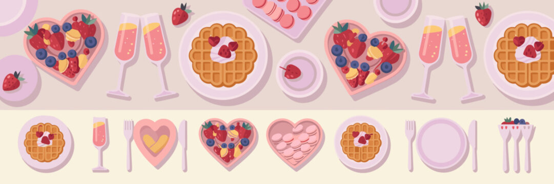 Pastel Valentine brunch vector with waffles and icon sheet