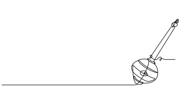 weapon of lord continuous one line drawing, A collection of various traditional Indian mace designs, also known as Gada, in a minimalist black and white style continuous one line drawing animation