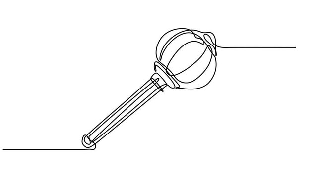 weapon of lord continuous one line drawing, A collection of various traditional Indian mace designs, also known as Gada, in a minimalist black and white style continuous one line drawing animation