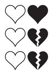 Black and white heart shapes white hearts outline