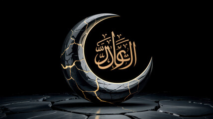 Islamic Crescent Moon with Arabic Calligraphy Art