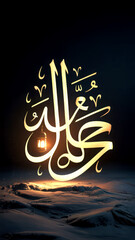 Glowing Islamic Arabic Calligraphy on Dark Background