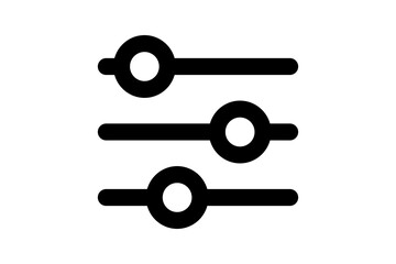 Black Horizontal Controls Icon - Minimalist horizontal adjustment sliders for filter and preference settings isolated on transparent background for web and mobile application.