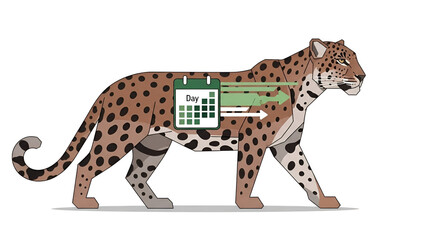 Obraz premium An illustration of a leopard with a body chart, highlighting its anatomy and physical features, from a side viewpoint, showcasing wildlife.
