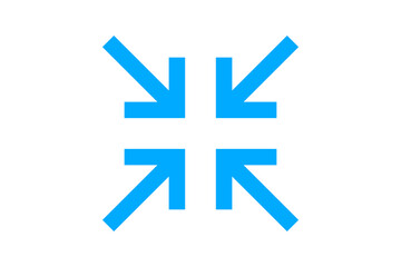 Obraz premium Blue Compress Icon - Minimalist diagonal inward arrows for data compression and window scaling isolated on transparent background for modern web and application design.