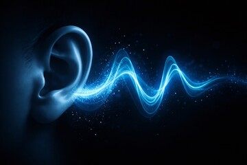 Human Ear with Sound Wave Visualization for Hearing Technology, Audio Innovation, Medical Concepts, Sound Design, and Digital Communication