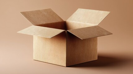 Open cardboard box for delivery and shipping concept. Retail merchandise packaging and empty space for product placement.