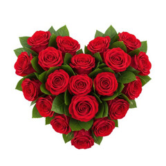 Obraz premium Vibrant heart-shaped bouquet of red roses with lush green leaves