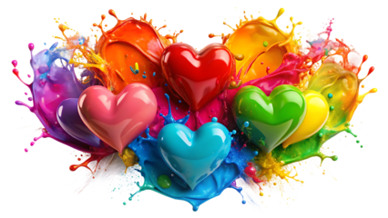 Colorful hearts with paint splatters on black background 1