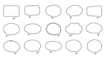 Fototapeta premium Assorted collection of fifteen hand-drawn empty speech bubbles and thought clouds with sketchy black outlines for comic designs.