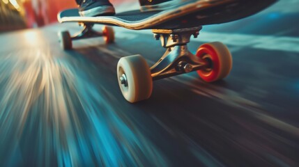 Spinning Skateboard Wheel in Motion Blur Close-Up - Urban Skating Concept