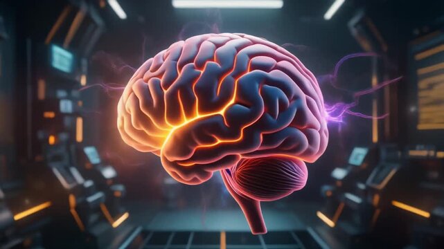 Futuristic glowing human brain neural network connection digital consciousness artificial intelligence concept science technology innovation mind power energy electricity synapse activity data