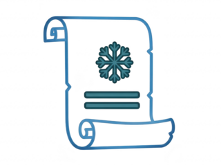 A blue outline of a scroll with a snowflake design on a transparent background for winter or christmas