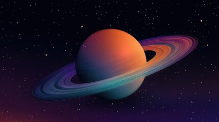 Fototapeta premium Cosmic planet with vibrant rings in star filled galaxy. Illustration of space journey, astronomy exploration, cosmos mystery