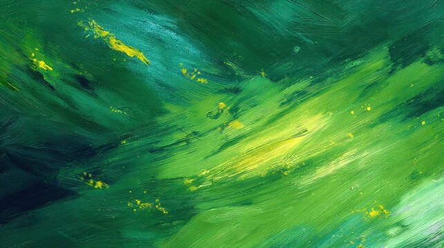 Abstract green and yellow brush strokes on canvas, a texture background for creativity, art, presentation, St Patricks Day.