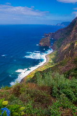 Fototapeta premium Panoramic View from Miradouro Teleferico da Rocha do Navio, Santana, Madeira, Portugal, Europe