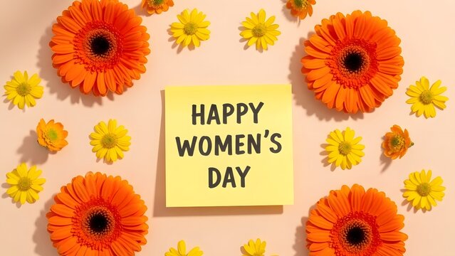 Happy women's day celebration with vibrant flowers and colorful decorations - Powered by Adobe