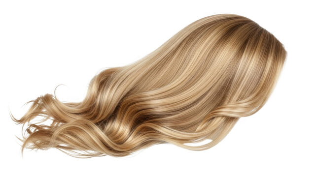 Blonde hair flowing wavy locks isolated on transparent background