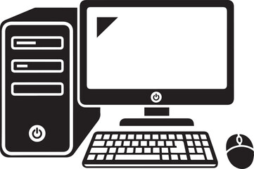 Fototapeta premium Computer hardware illustration with monitor, keyboard and mouse