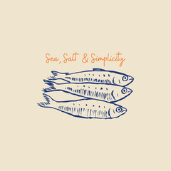 Sardines fish hand drawn vector illustration print design