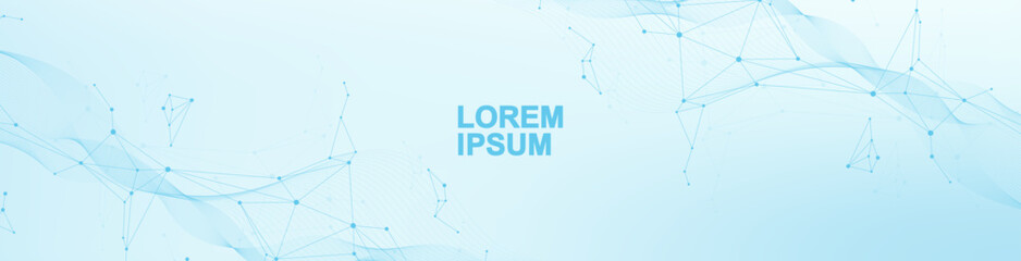 Global network connection website header or banner design. Abstract background with connecting dots and lines. Global business. Social network communication. Internet technology. Vector illustration