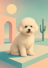 Obraz premium Fluffy puppy in surreal landscape.
