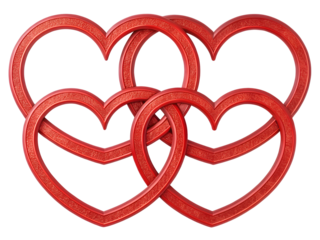 two hearts with red ribbon