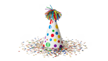Party hat with confetti isolated on transparent background