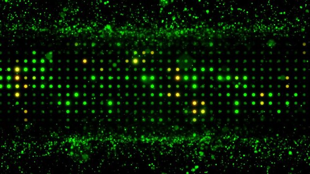 Green and yellow background with dots and particles, abstract futuristic background with a glow effect. 4K
