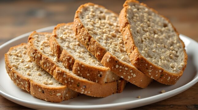 several slices of multigrain bread and served on a white plate
