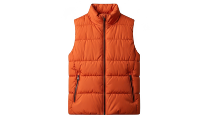 Orange puffer vest isolated on transparent background