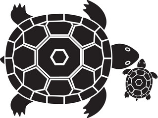 Obraz premium Detailed mother and baby sea turtle icon with geometric shell pattern vector