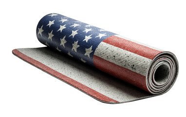 American flag patterned yoga mat rolled halfway showcasing patriotic fitness gear and active lifestyle isolated on transparent background PNG