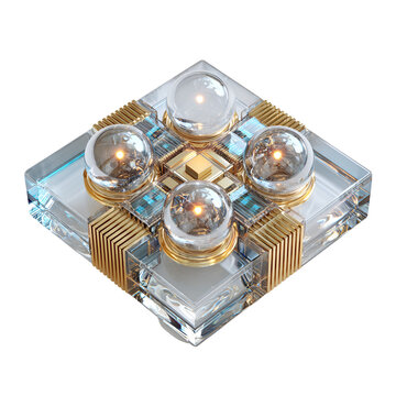 Orgonite pyramid with crystals and metal coils isolated on transparent background