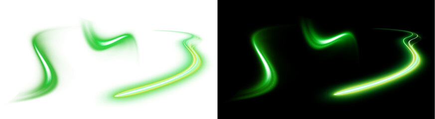 PNG image of Vivid abstract glowing neon green light trails create dynamic swirling energy effects on transparent background © MariaAlam