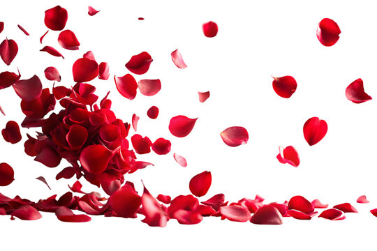 Red rose petals falling on black background red petals