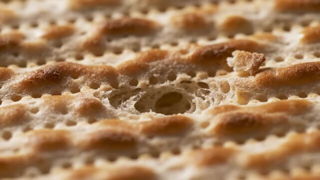 Close up view of matzo bread texture for Passover. Dietary snack concept.