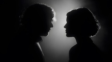 An artistic composition of two silhouettes facing each other with gentle light between them, suggesting emotional connection, counseling, and psychological support