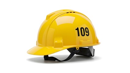 A close-up shot of a bright yellow construction hard hat, the essential safety gear of the construction worker, representing workplace safety. 