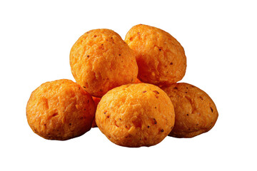 Fototapeta premium Pile of crunchy orange cheese flavored puffed snacks on black background food