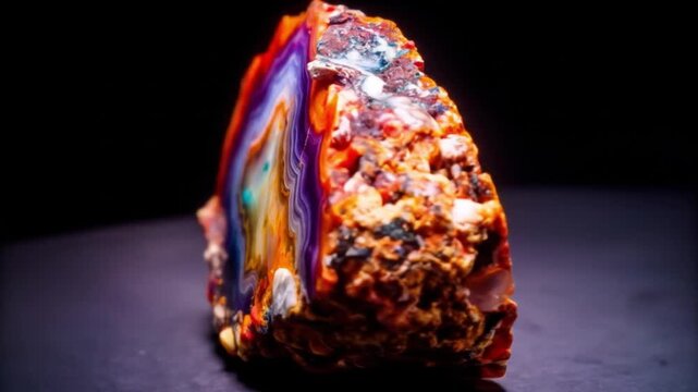 Colorful agate stone detailed close up of natural mineral specimen