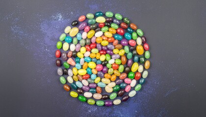 Colorful Jelly Beans Arranged in Circular Pattern on White Background