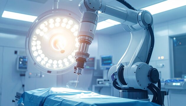 Medical technology robotic surgery arm closeup shows precision control during advanced surgical procedure concept highlighting innovation automation accuracy safety sterile environment futuristic heal - Powered by Adobe