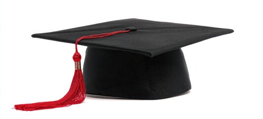 The graduation cap with red tassel isolated on white background for graduation