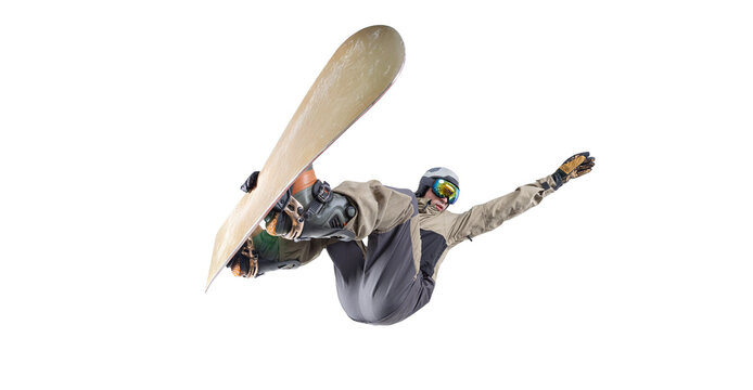 Snowboarding rider isolated on white background.